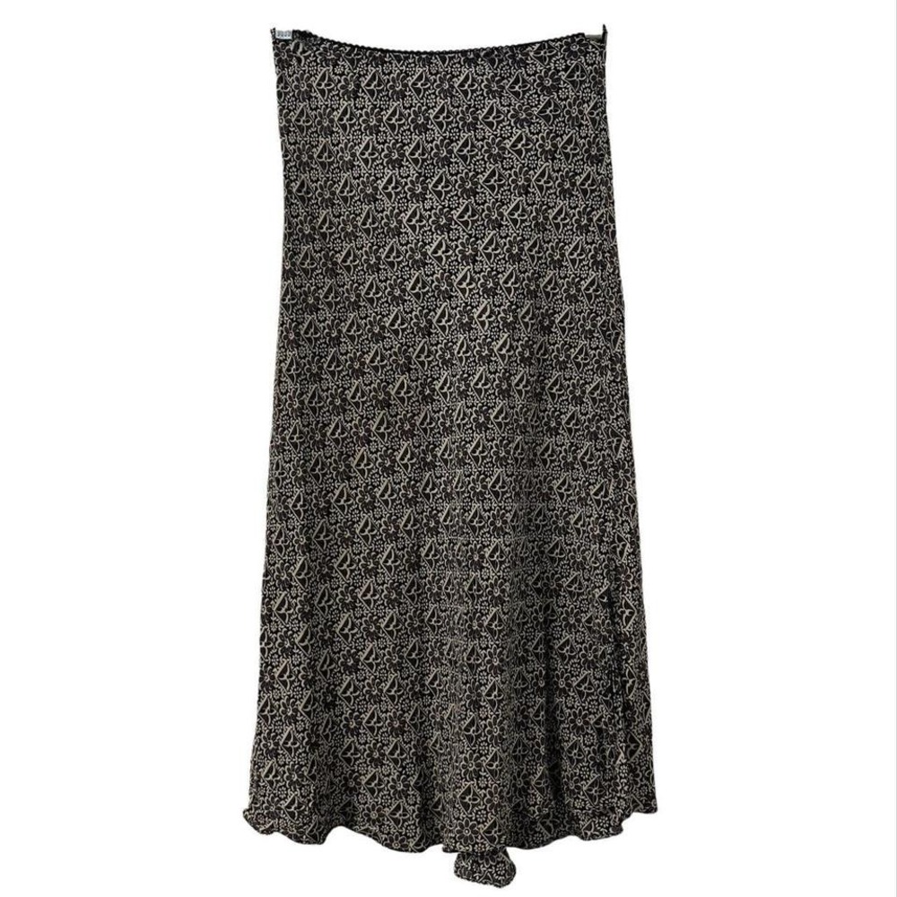 VTG Rouge Slip Maxi Skirt Large Black Gray‎ Floral Y2K Grunge Whimsigoth